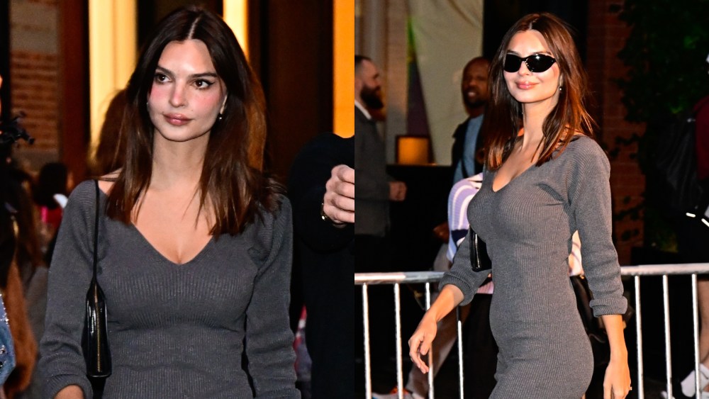 Emily Ratajkowski at the H&M Block Party Oct. 9 in New York, sweater dress, plunging sweater dress, fall dress