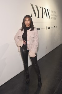 NEW YORK, NY - FEBRUARY 10:  Model Lori Harvey poses during IMG NYFW: The Shows at Spring Studios on February 10, 2018 in New York City.  (Photo by Bryan Bedder/Getty Images for IMG)