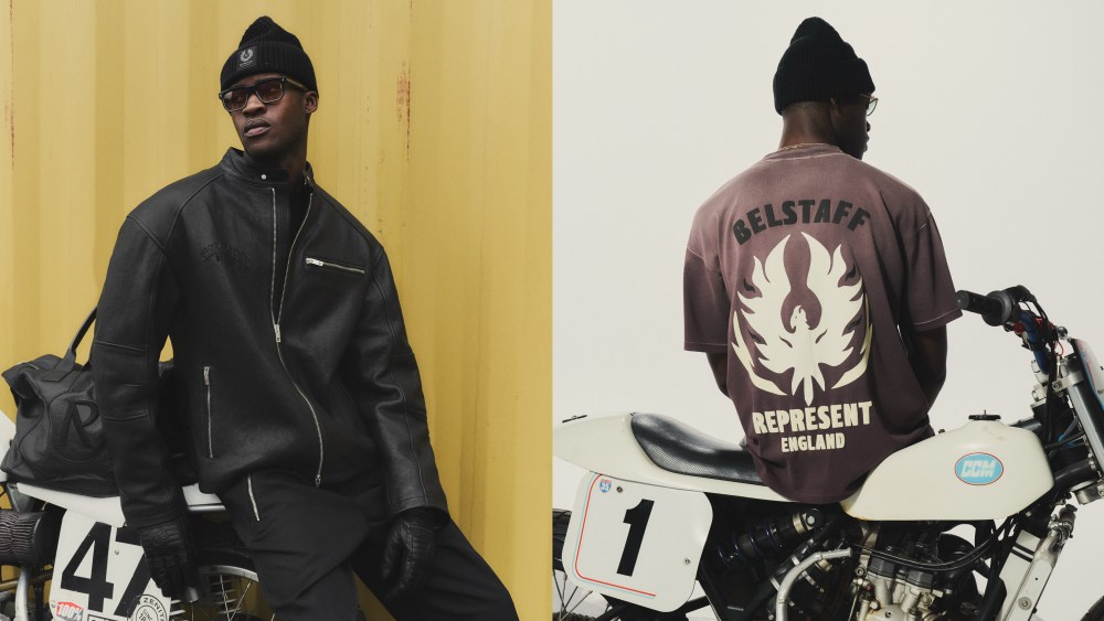 Two looks from the Belstaff x Represent collaboration