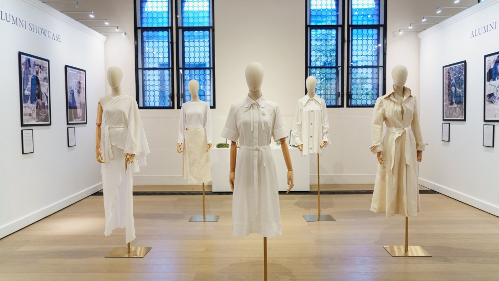 Looks made from Tencel fabrics at the exhibition by King's Foundation fashion and textile alumni.