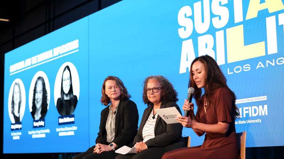 From left: Mindy McIntyre, chief deputy director, CalRecycle; Nancy Sutley, deputy mayor, energy and sustainability, City of Los Angeles; and Kate Nishimura, senior news and features editor, Sourcing Journal.