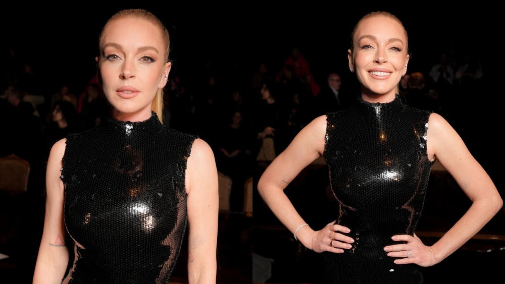 Lindsay Lohan at Balenciaga's spring 2025 fashion show on Sept. 30 in Paris, sequin dress, paris fashion week, front row