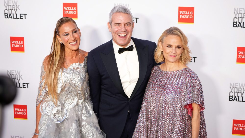 Sarah Jessica Parker, Andy Cohen and Amy Sedaris attend the New York City Ballet 2024 Fall Fashion Gala on Oct. 9 in New York, red carpet, Oscar de la Renta, HBO, Simone Rocha, Sex and the City
