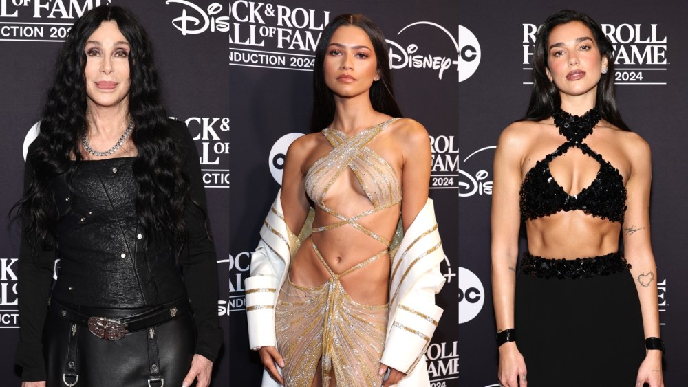 Cher, Zendaya and Dua Lipa attend the 2024 Rock & Roll Hall Of Fame Induction Ceremony on Oct. 19 in Cleveland, Ohio, red carpet, Bob Mackie