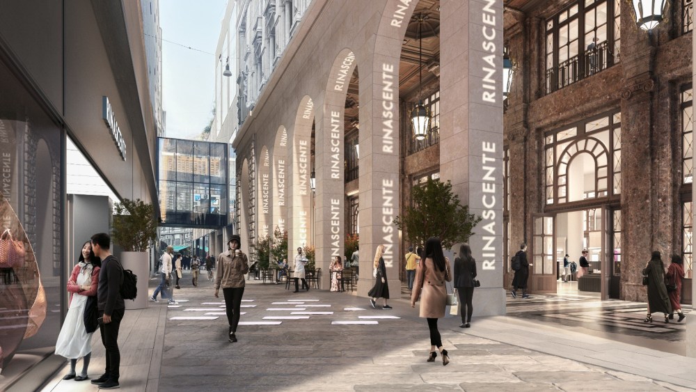 A rendering of the facade of Rinascente Odeon Beauty Hall opening in 2027.