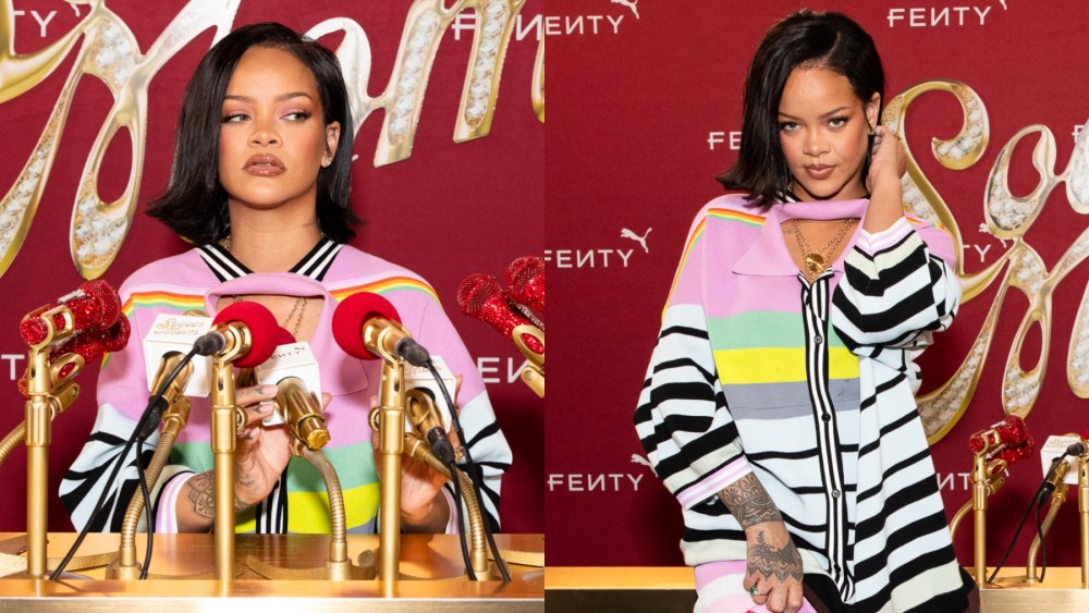 Rihanna at a Fenty x Puma Avanti press conference in Los Angeles on Oct. 23, sneaker, soccer mom