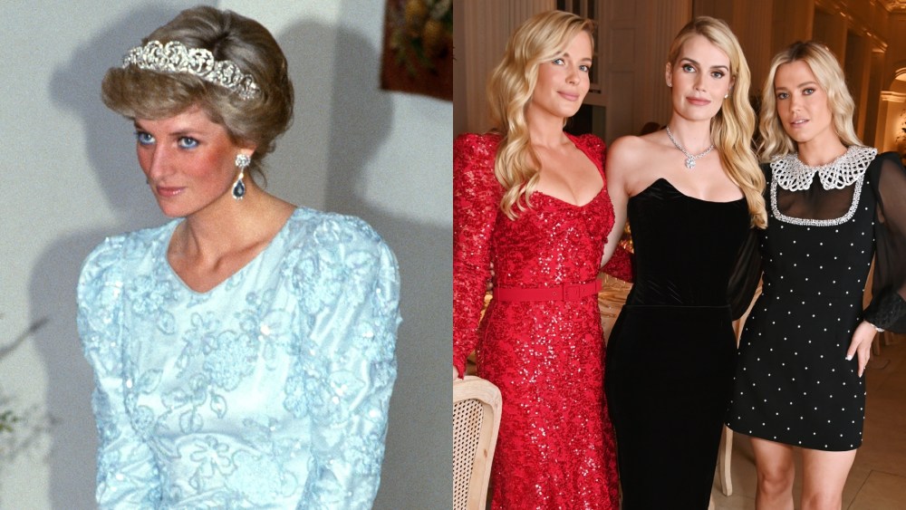 Princess Diana in 1987; Ladies Eliza, Kitty and Amelia Spencer in 2024, royals, British royal family