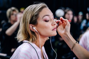 Gigi Hadid backstage at the Victoria Secret Fashion Show