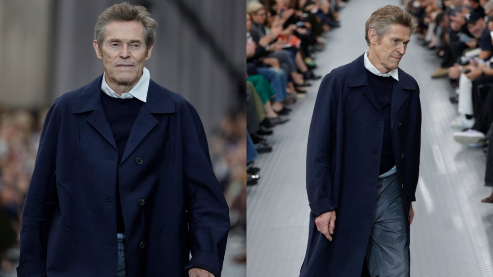 Willem Dafoe closes Miu Miu's spring 2025 presentation in Paris on Oct. 1, paris fashion week runway modeling