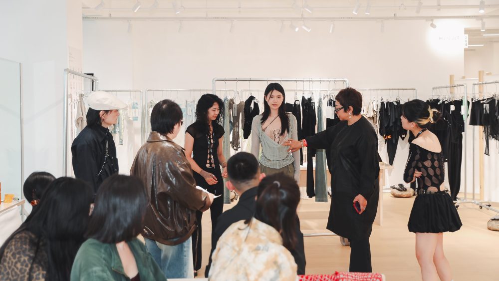 Chinese designer Rui Zhou presenting her latest collection to buyers at Not Showroom.