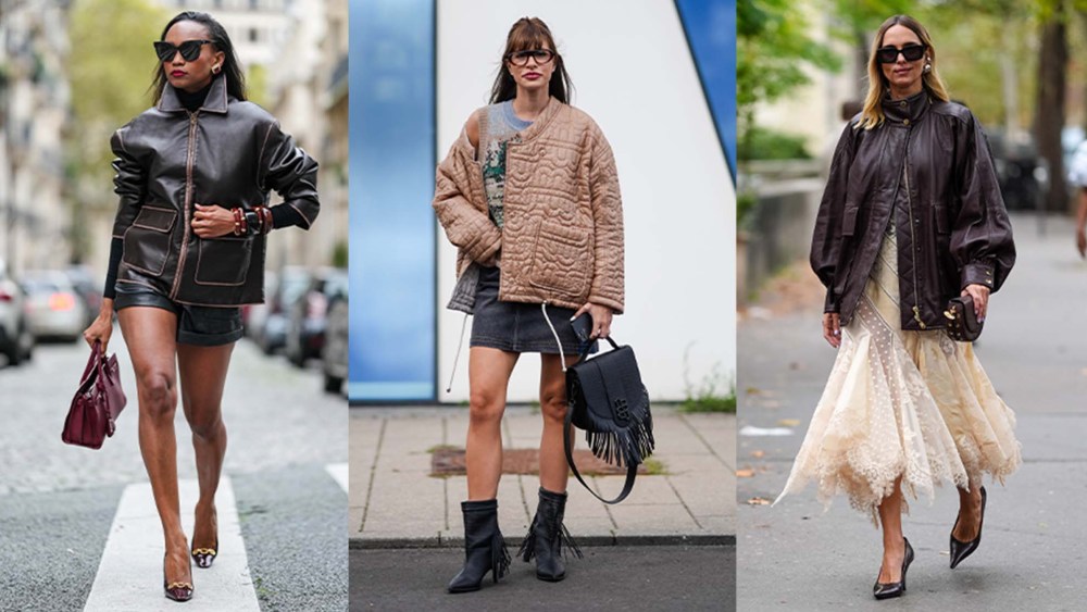 women wear various fall jackets in street style