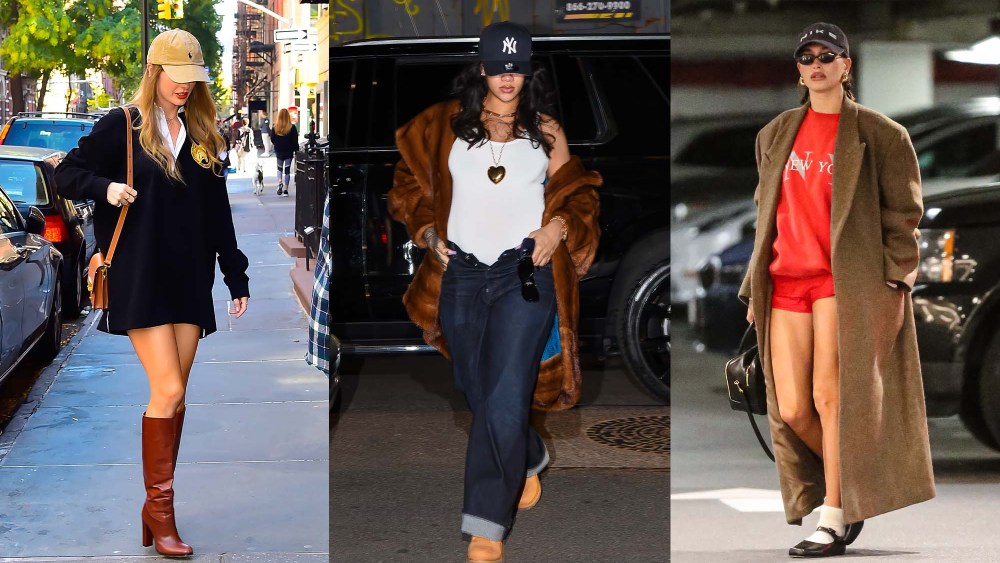 Taylor Swift, Rihanna, and Hailey Bieber seen wearing various fashion caps