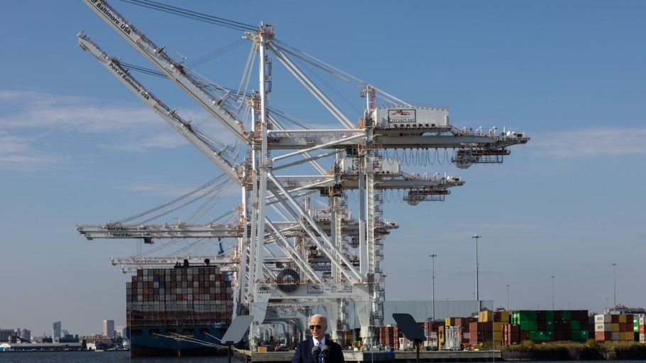 President Joe Biden delivers remarks on his administration's Investing in America agenda at the Port of Baltimore on October 29, 2024 in Baltimore, Maryland.