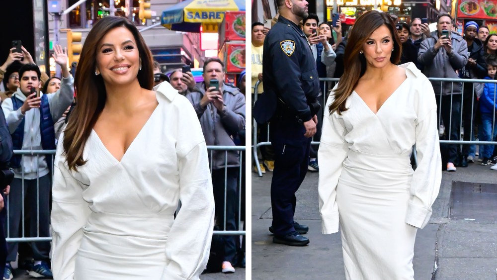 Eva Longoria outside the "Good Morning America" studio in Times Square.