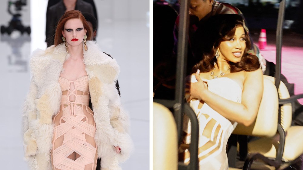 Cardi B attends Victoria's Secret Fashion Show at Duggal Greenhouse at the Brooklyn Navy Yard in Brooklyn, New York on Oct. 15, 2024, dsquared2 runway fall 2024 model dress