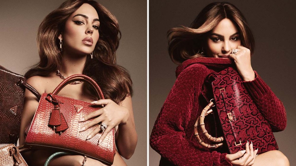 Georgina Rodriguez, Guess, Holiday 2024, leather handbags, outerwear, winter style
