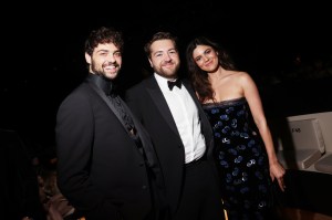 Noah Centineo, Michael Gandolfini and Monica Barbaro at the Giorgio Armani Spring 2025 Ready-to-Wear show
