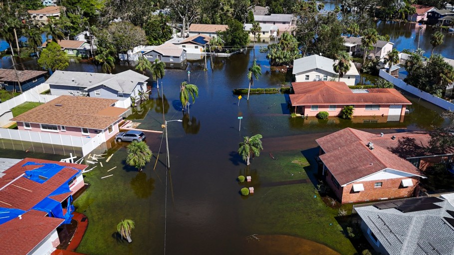 Neighborhoods are inundated in the aftermath of Hurricane Milton in Lake Maggiore, Florida, on October 10, 2024.