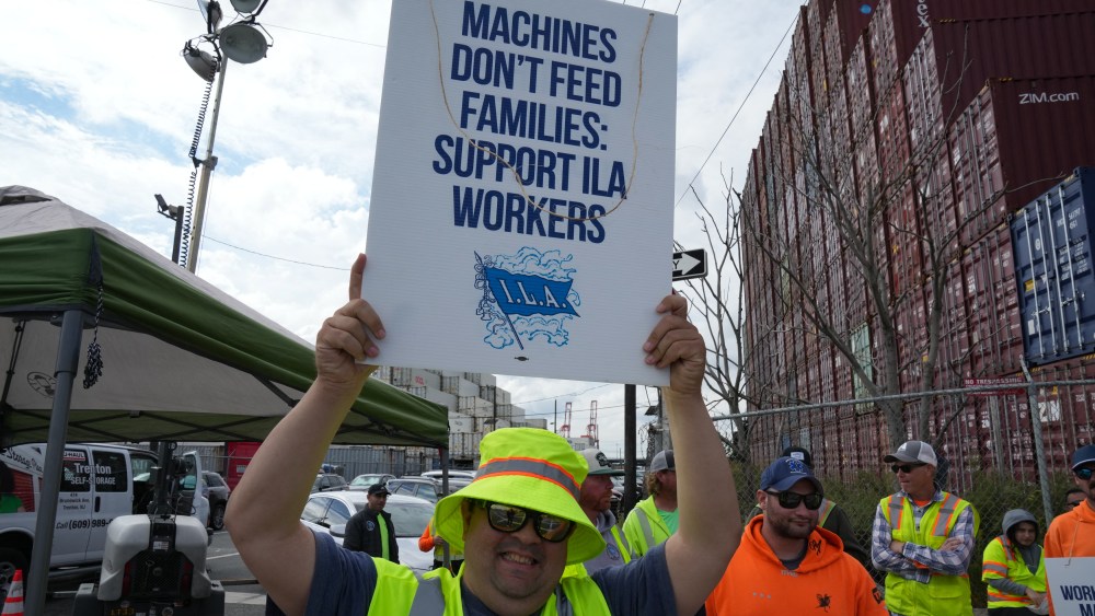 Dockworkers on strike in Port Newark, N.J. on Oct. 1, 2024.