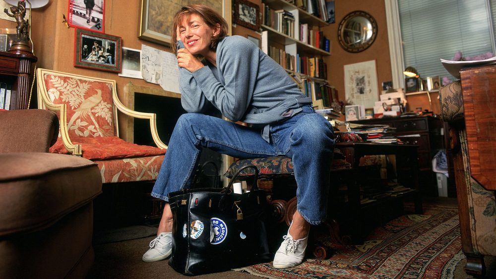 Jane Birkin with her original Hermès Birkin bag.