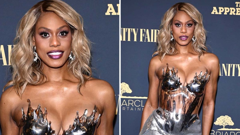 Laverne Cox, red carpet style, wet dress trend, liquid look, Amplituda Design, David Koma, Mugler, the apprentice, nyc, celebrity style