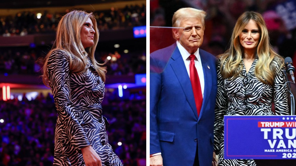 Melania Trump with Donald Trump at Sunday's campaign rally at Madison Square Garden, michael kors coat dress