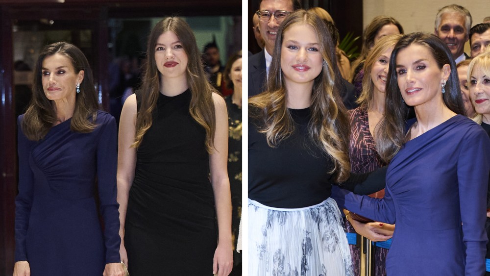 Queen Letizia of Spain and Crown Princess Leonor of Spain  and Princess Sofia at a concert ahead of the “Princesa De Asturias” Awards 2024 at the Prince Felipe Auditorium on Oct. 24, 2024 in Oviedo, Spain.