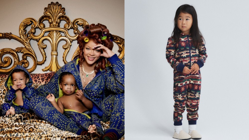 Savage X Fenty Holiday collection, sons rza and rivot, Forever Savage Hooded Onesie, kids collection, Savage X Fenty Holiday collection, rihanna and asap rocky kids rza and riot, onesies