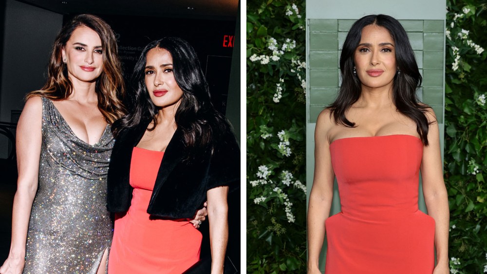 Salma Hayek at the WSJ Innovator Awards held at the Museum of Modern Art on October 29, 2024 in New York, New York, red balenciaga dress hips