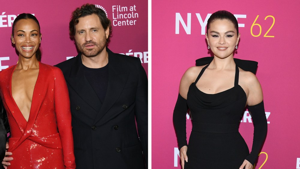 Selena Gomez, New York Film Festival 2024, Vera Wang dress with bow, Emilia Perez premiere, Zoe Saldana in red ferragamo dress and Edgar Ramirez at the “Emilia Pérez” red carpet, selena gomez in black vera wang dress