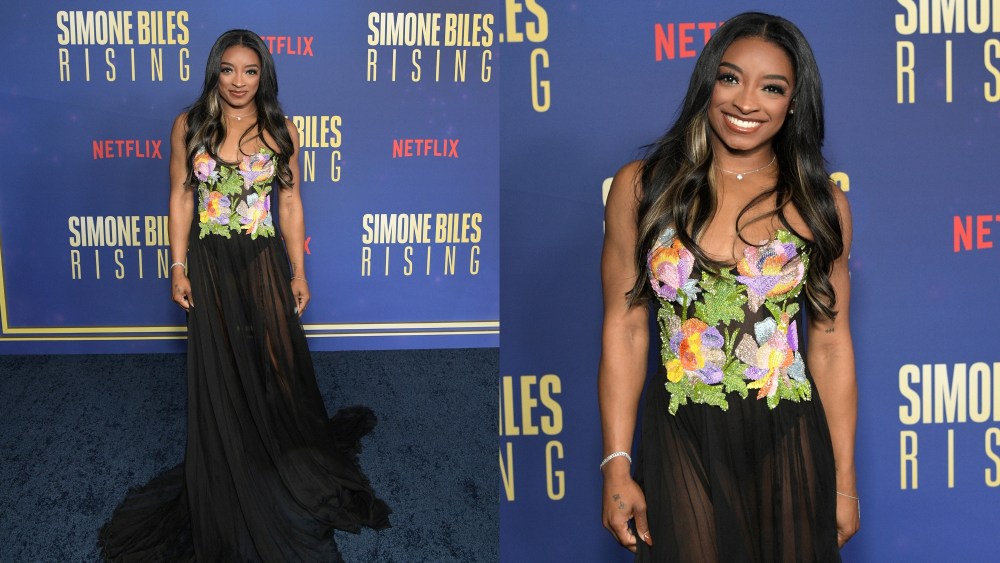 Simone Biles, Galia Lahav sheer dress, Netflix, Simone Biles Rising premiere red carpet