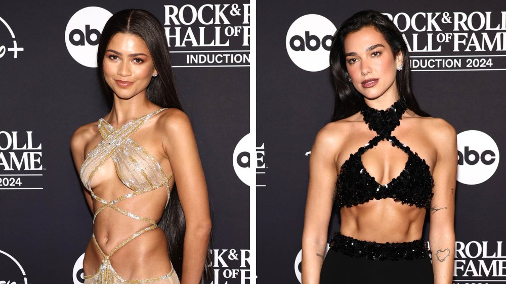 zendaya, Dua Lipa, attend the 2024 Rock & Roll Hall Of Fame Induction Ceremony streaming on Disney+ at Rocket Mortgage Fieldhouse on Oct. 19, 2024 in Cleveland.