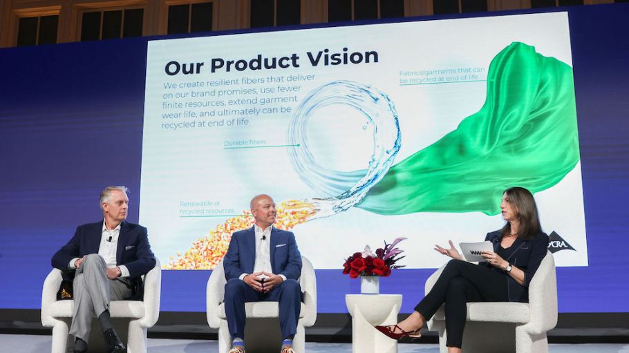 Gary Smith, CEO, The Lycra Company, Jon Veldhouse, CEO, Qore, and Lauren Parker, director of Fairchild Studio, Fairchild Media Group, at WWD's Apparel & Retail CEO Summit.