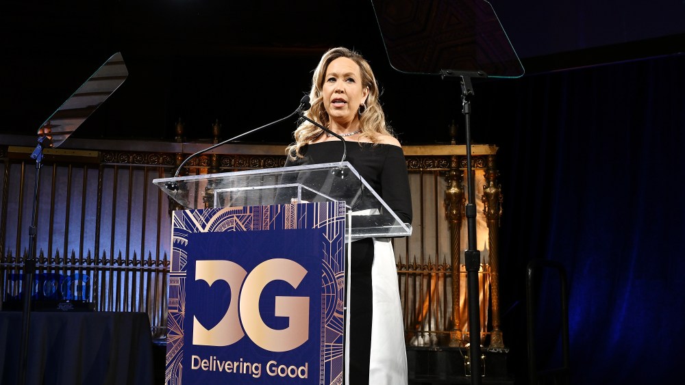 NEW YORK, NEW YORK - OCTOBER 29: Brieane Olson speaks onstage during the 2024 Evening of Delivering Good at Gotham Hall on October 29, 2024 in New York City. (Photo by Slaven Vlasic/Getty Images for Delivering Good)