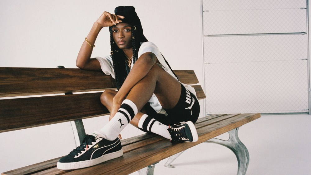 A model wears a Puma shoe, recently released as part of a special collector’s edition to celebrate hip hop culture.