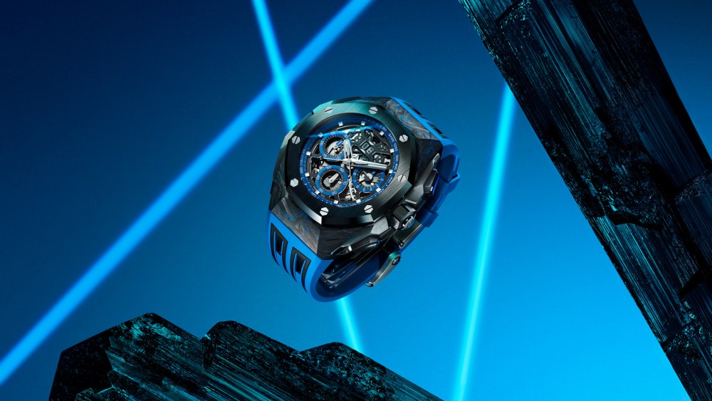 The Audemars Piguet Royal Oak Concept with a patented Chroma Forged Technology carbon case and touches of luminescent blue.