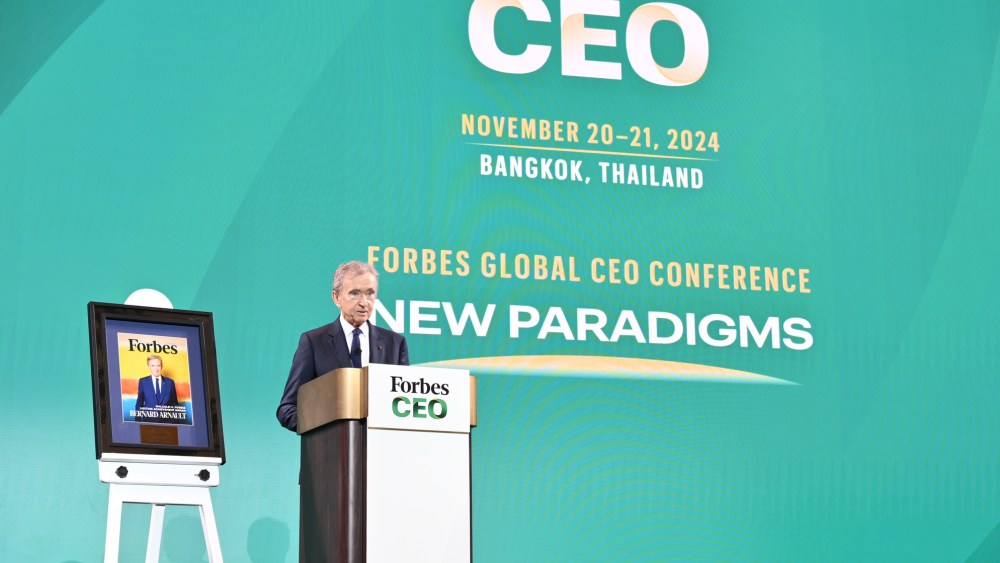 Bernard Arnault receives a lifetime achievement award from Forbes in Bangkok.