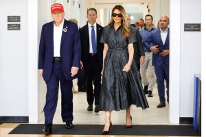 PALM BEACH, FLORIDA - NOVEMBER 05: Republican presidential nominee former President Donald Trump and his wife Melania Trump depart after casting their votes at a polling place in the Morton and Barbara Mandel Recreation Center on Election Day, on November 05, 2024 in Palm Beach, Florida.  Trump will hold an Election Night event at the Palm Beach Convention Center. (Photo by Chip Somodevilla/Getty Images)