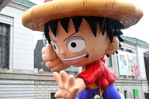 NEW YORK, NEW YORK - NOVEMBER 28: Monkey D. Luffy One Piece/TOEI Animation is seen during 98th Macy's Thanksgiving Day Parade on November 28, 2024 in New York City. (Photo by Eugene Gologursky/Getty Images for Macy's)