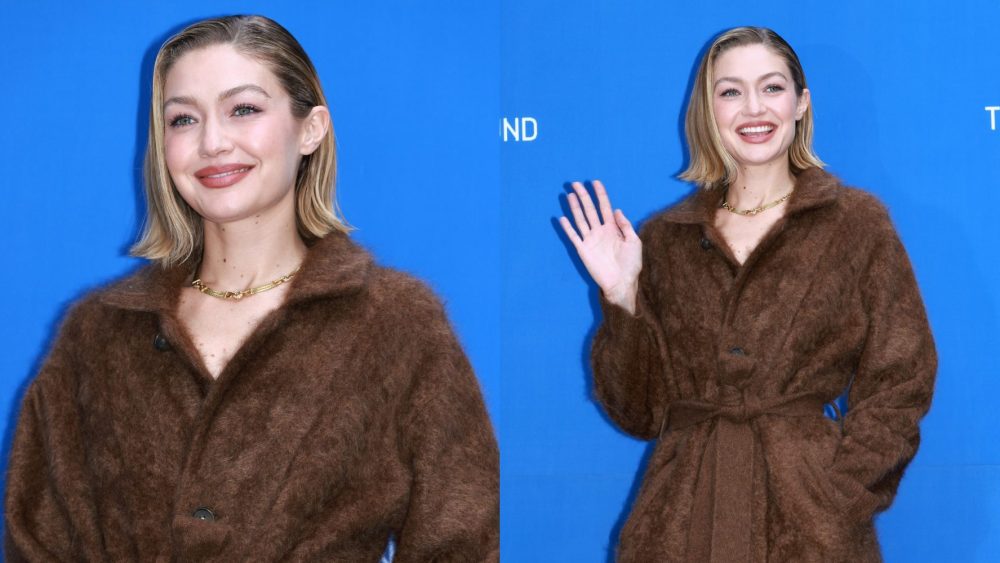 Gigi Hadid at the Guest In Residence Seoul pop-up store opening at Tom Greyhound on Nov. 4, cashmere coat