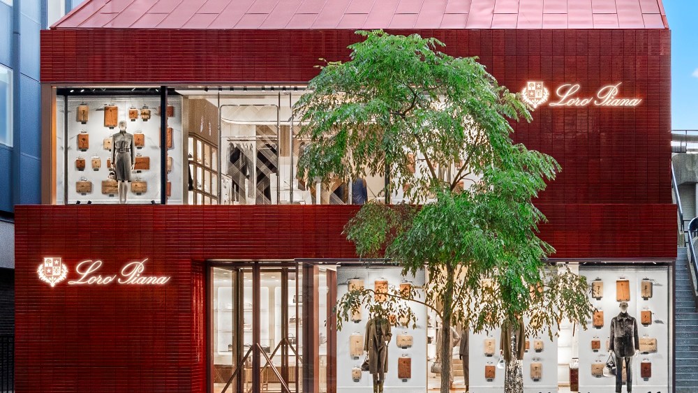 Loro Piana store decorated with red glazed tiles.