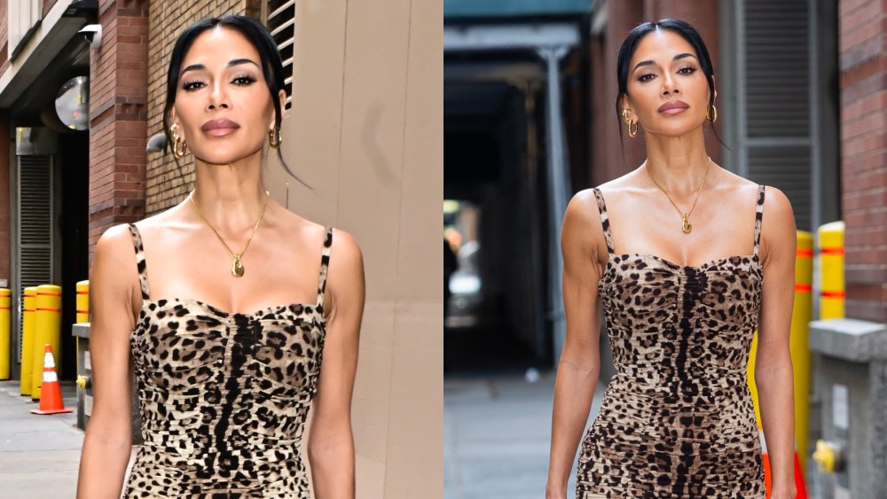 Nicole Scherzinger departs "Live with Kelly and Mark" on Nov. 4 in New York, leopard print dress