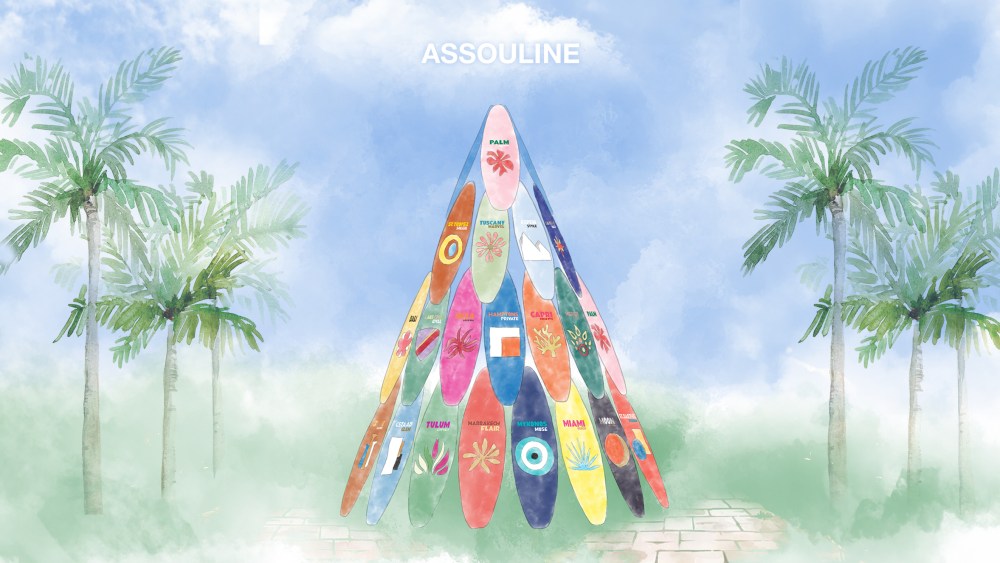 The 2024 Holiday Surfboard Tree at The Royal Poinciana Plaza in Palm Beach illustration.