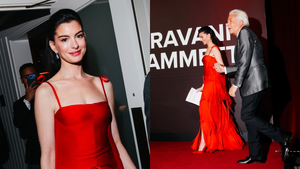 Anne Hathaway and Giancarlo Giammetti at the WWD Honors held at Cipriani South Street on October 28, 2025 in New York, New York