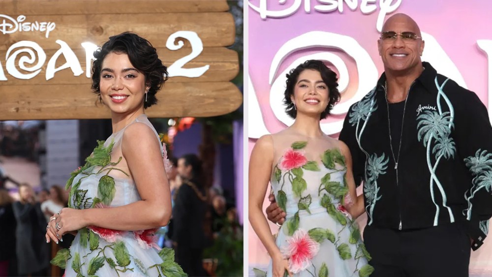 Auliʻi Cravalho and Dwayne Johnson Pair Petals and Palms in 3D Floral Oscar de la Renta Dress and Amiri Jacket at 'Moana 2' Premiere