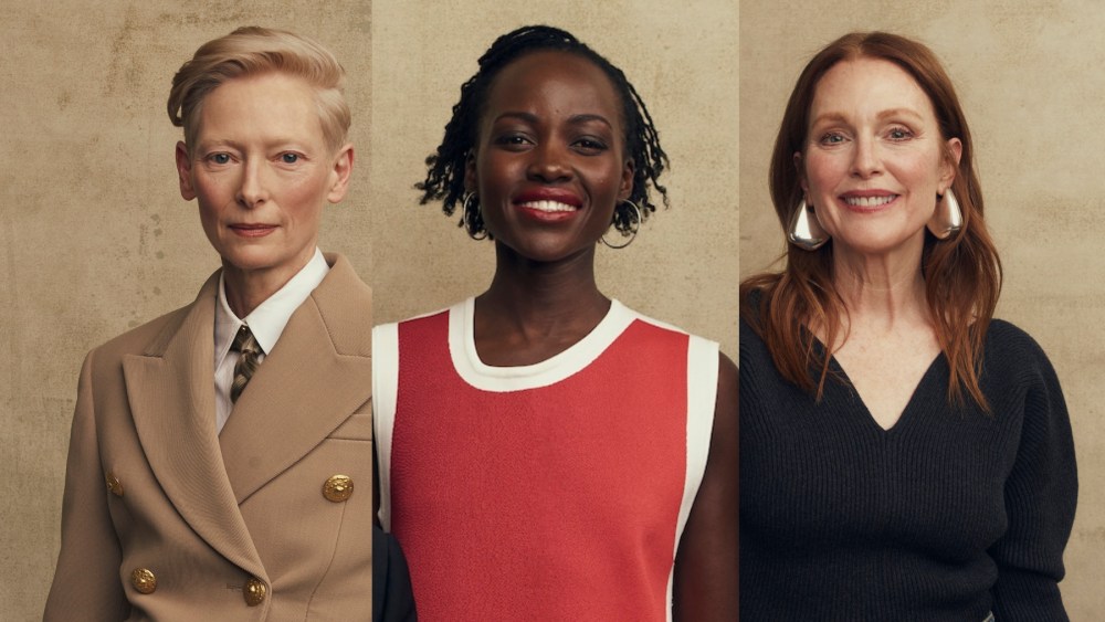 Tilda Swinton stands next to Lupita Nyong'o and Julianne Moore.