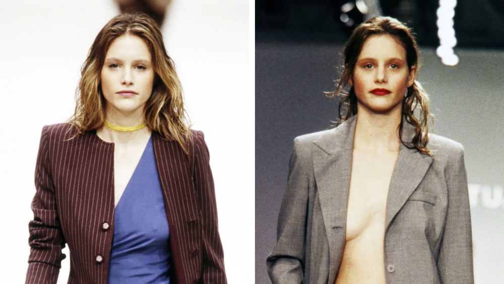 Model Georgina Cooper on the runway at Emanuel Ungaro Spring 1998 Ready to Wear Fashion Show in Paris.
