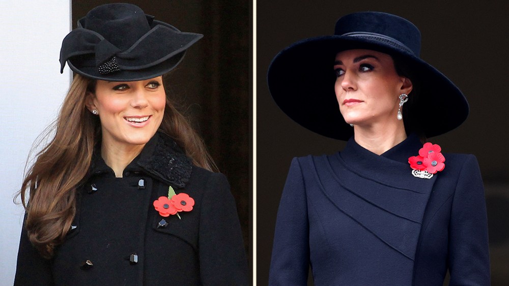 Kate Middleton at Remembrance Day services in 2011 and 2022.