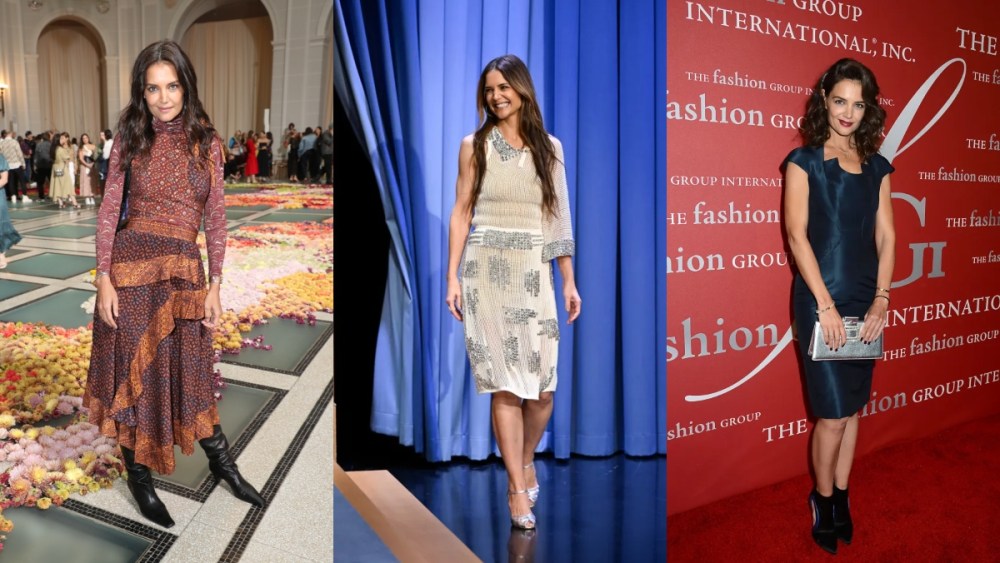 Katie Holmes, fashion, celebrity style, red carpet, boots, mules, sandals
