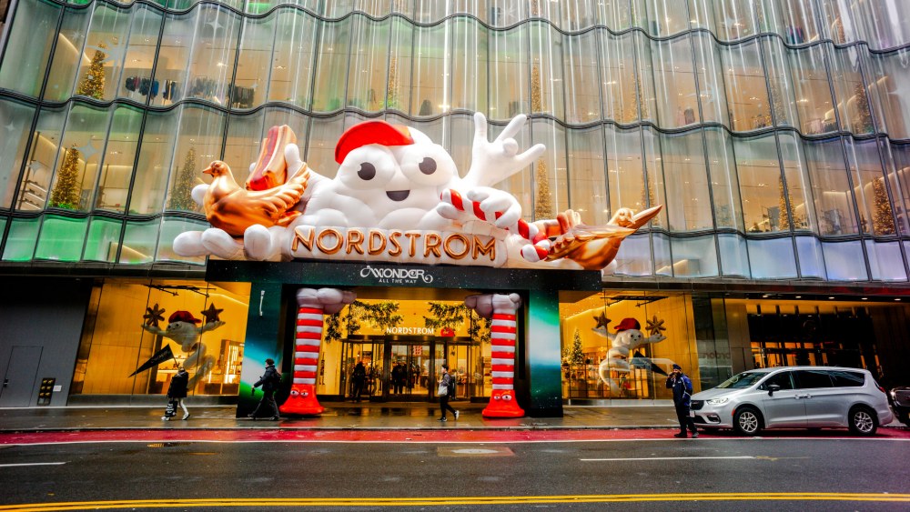 The 2024 holiday display on the facade of the Nordstrom flagship in Manhattan.